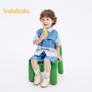 Balabala Trẻ Em Bộ Bé Trai Bé Tay Ngắn Hai Mảnh Bộ 2024 Mới Mùa Hè Màu Chắp Vá Gió
