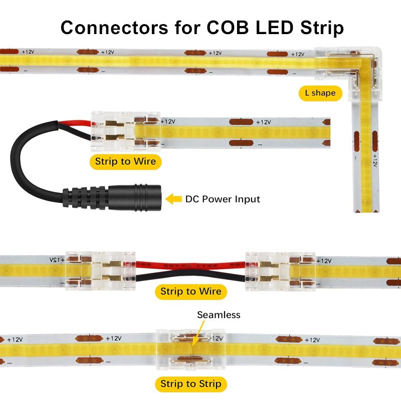 Nhiều Loại Đầu Nối COB 2pin 8 Mm Dải LED Đầu Cuối Dây Nối Dài Đầu Nối LED Kẹp Cố Định Cho 2835 5050 