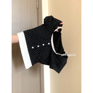 Ethelgirl thời trang Hàn Quốc thiết kế chắp vá hoa mỏng tay áo thun nữ quần áo hàng đầu