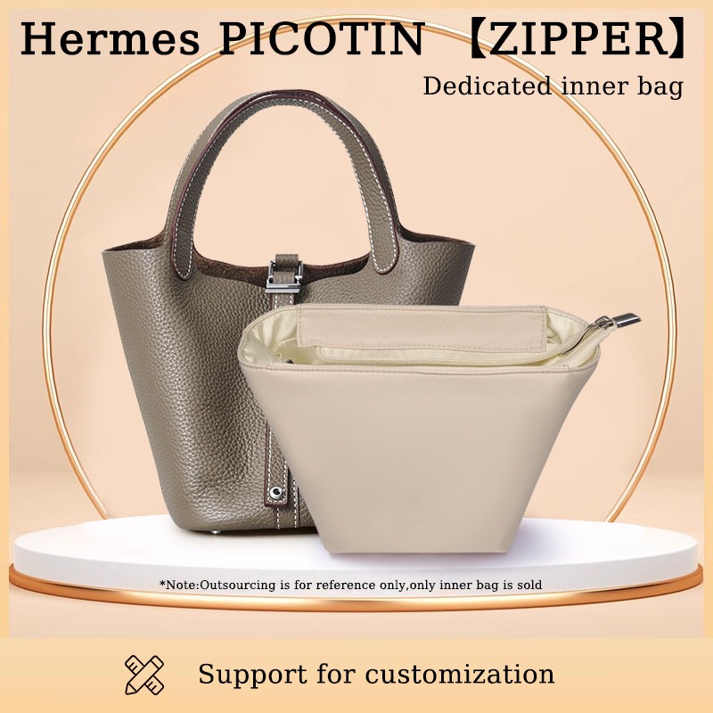 Chèn Túi Tổ Chức Có Dây Kéo Cho Hermes Picotin Túi Lót Nylon Satin Twill Túi Bên Trong Chống Thấm Nư