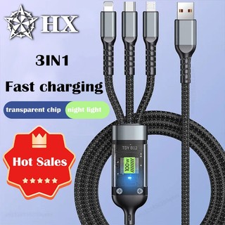 Cáp sạc nhanh HX 3 trong 1 Cáp Micro USB Type C cho Samsung Huawei Xiaomi Sạc điện thoại Cáp dữ liệu USB C.