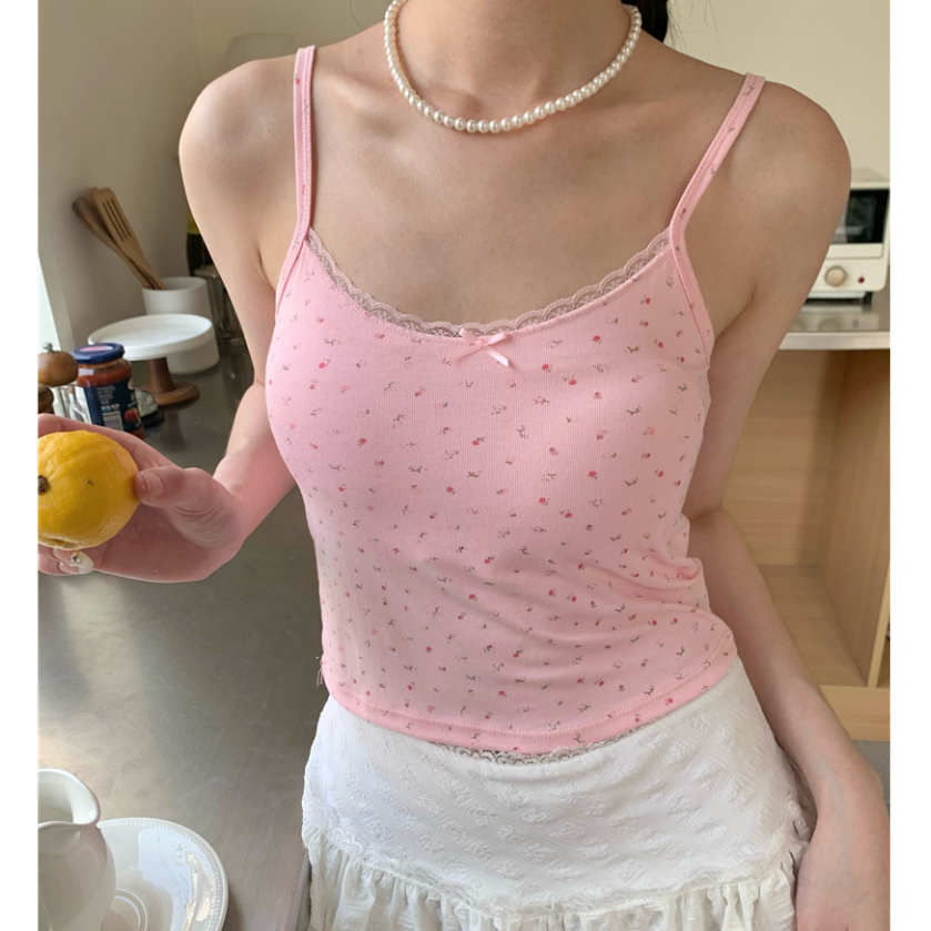 MTMM áo hai dây nữ áo 2 dây gắn nơ Viền Ren Đính Nơ Ngực dễ thương