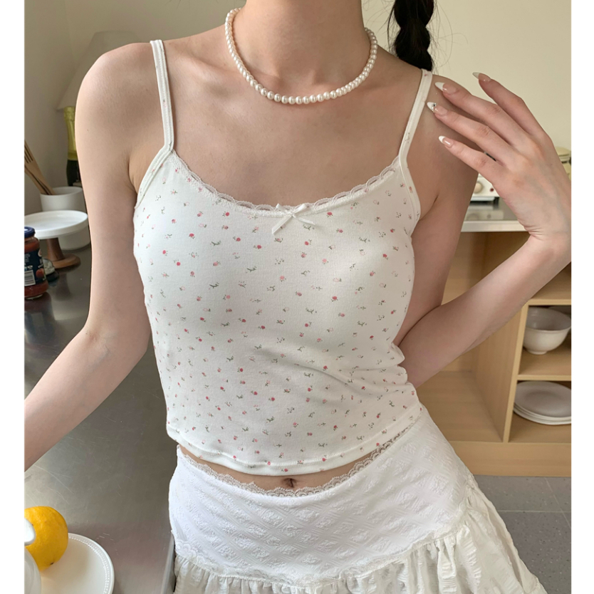 MTMM áo hai dây nữ áo 2 dây gắn nơ Viền Ren Đính Nơ Ngực dễ thương | BigBuy360 - bigbuy360.vn