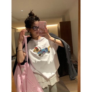ROEMO thời trang đen áo phông tay ngắn nữ cao cấp dachshund in hinh local brand áo thun nữ form rộng 100% cotton-Y0998