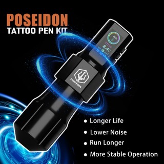 Bút xăm POSEIDON có công suất không dây 1800mAh, Máy xăm có màn hình LED kỹ thuật số, Đồ dùng hình xăm không dây cho nghệ sĩ