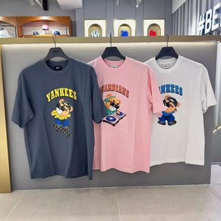 Hàn Quốc MLB Mới Mặt Trước Hoạt Hình Hoa Cũ Nhăn Lông Mày Gấu Chữ Áo Thun Tay Ngắn 3ATSE0143