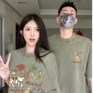Mùa Hè Tay Ngắn Cotton Nguyên Chất 2024 Phong Cách Mới Cặp Đôi Mặc In Hình Hoạt Hình Top