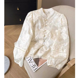 Sườn xám phong cách nữ nữ cổ điển thêu dài tay áo sơ mi rộng baju baju wanita lengan panjang