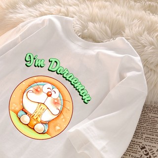 Dễ Thương Doremon Ăn Họa Tiết Mì Trắng Áo Thun Nữ Cổ Tròn Mới Đa Năng top 100% cotton