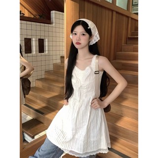 NZN Đầm ren trắng eo hẹp kiểu Pháp mùa hè