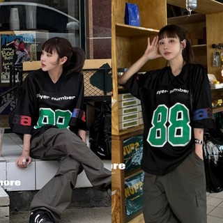Áo thun nam nữ phong cách thể thao Áo thun cổ chữ V dáng rộng - Áo bóng đá số 88 Áo sơ mi ngoại cỡ Unisex Hottrend 2024