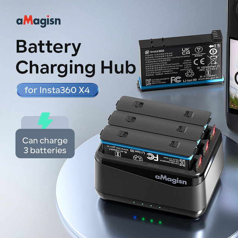 Hub sạc nhanh 3 khe aMagicsn Insta360 X4 cho trạm sạc pin Insta360