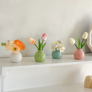 Mini Miệng Rộng Gốm Nhỏ Bình Hoa Nhân Tạo Phù Hợp Với Ins Phong Cách Hoa Giả Trang Trí Bó Hoa Để Bàn Hoa Tulip Đồ Trang Trí