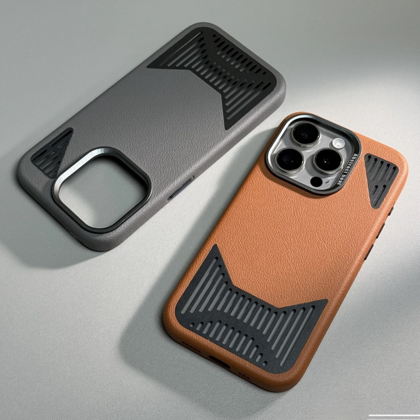 【Aluminum alloy cooling/Kevlar texture/Pc hard case/Brown】ốp lưng compatible for iPhone 12 13 14 15 pro max case