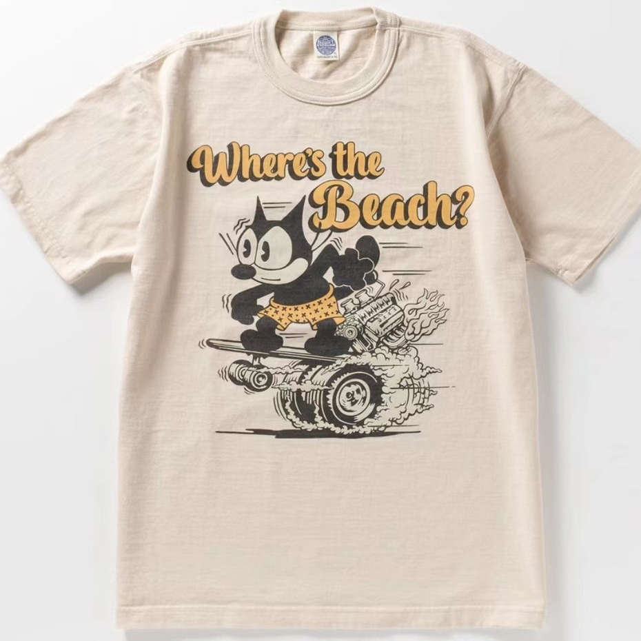 ((100% Cotton) ĐỒ CHƠI MCCOY Mỹ Retro Ami Kaki FELIX FELIX Áo thun mèo