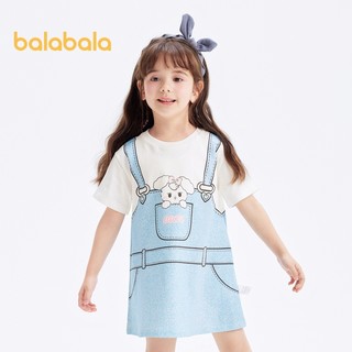 Đầm Trẻ Em Balabala Cho Bé Gái 2024 Mới Trẻ Em Cotton Mùa Hè In Hình Dễ Thương Treo Giả
