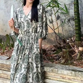 Phong Cách Hàn Quốc Nữ Plus size Tay Ngắn Baggy Loose In Maxi Đầm Dài Hàng Sẵn Có