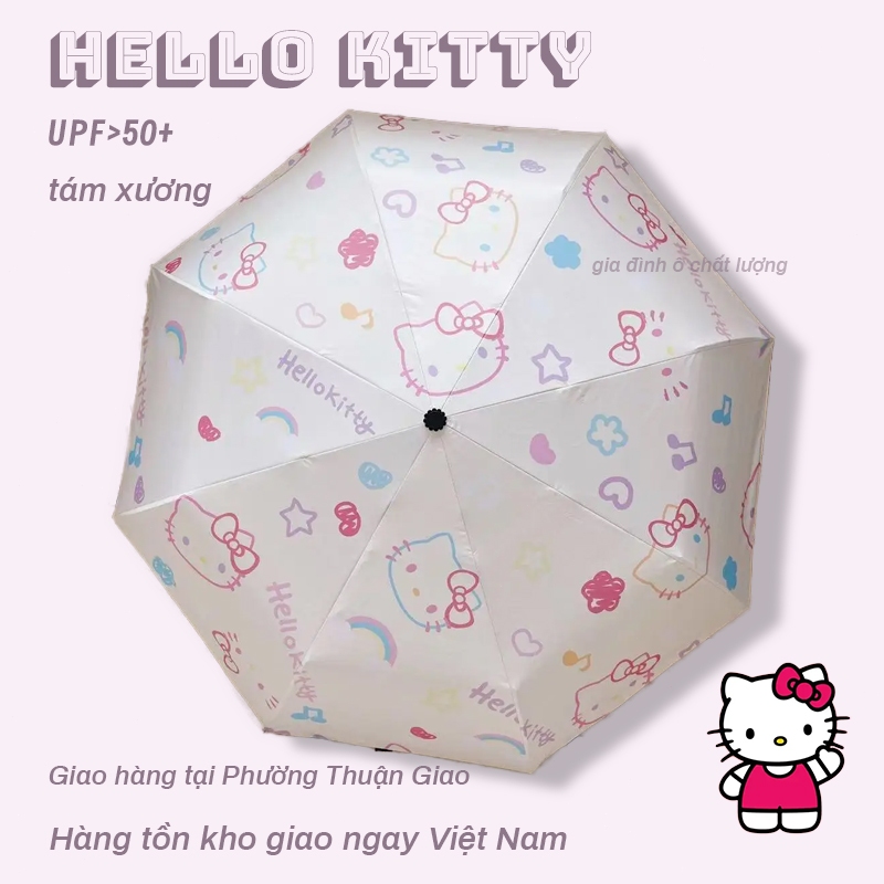 Hello Kitty Ô Tự Động Nữ Mưa Hoặc Mưa Tấm Che Nắng Sử Dụng Kép Chống Nắng Vinyl Ô Chống Nắng
