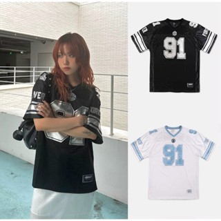  Áo thun nữ đường phố phong cách hiphop Hàn Quốc dành cho nam và nữ Áo thun cổ chữ V dáng rộng số 91 Áo bóng đá Unisex Áo sơ mi thể thao Hottrend 2024 