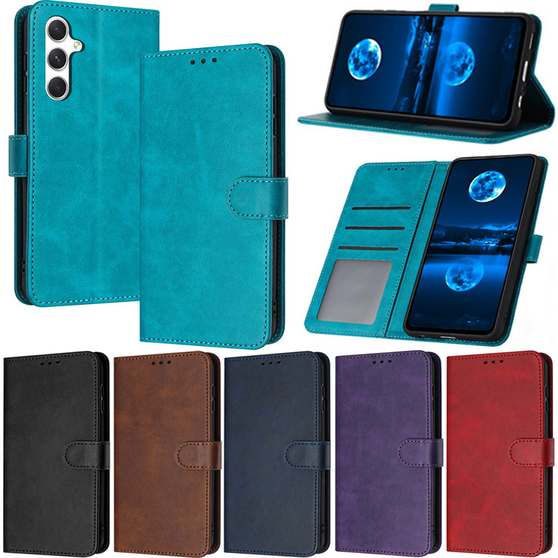 Ốp Lưng Sang Trọng Cho Samsung Galaxy S23 FE A55 A35 A15 A25 A24 S24 Ultra S24 Plus M15 F15 M14 M54 M53 M33 M52 S24 + Retro Ví Da PU Mềm Khe Cắm Thẻ Da Flip Stand Cover