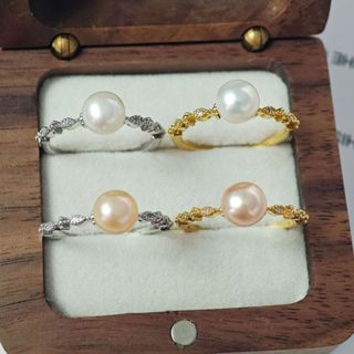  Nhẫn ngọc trai nước ngọt tự nhiên đính nhẫn ngọc trai đính kim cương và ren 