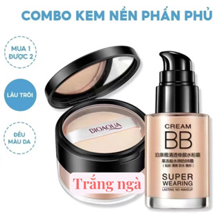 [Trắng ngà] Kem BB + Phấn Nền Combo trang điểm makeup kem nền che khuyết điểm và phấn phủ Dạng Lỏng Cố Định Lớp Trang Điểm Chống Nước Chống Mồ Hôi Không Nhòe Dưỡng Ẩm Lâu Trôi Che Khuyết Điểm