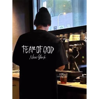 Fear OF GOD FOG TWIN ESSENTIALS New York Limited Back Letter Print American Cotton Áo thun ngắn tay dáng rộng dành cho nam giới