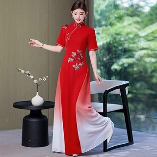 2024 Trung Quốc truyền thống qipao hanfu váy nữ thanh lịch dự tiệc nữ cổ điển sườn xám retro váy ao hoa cúc cổ điển bộ váy