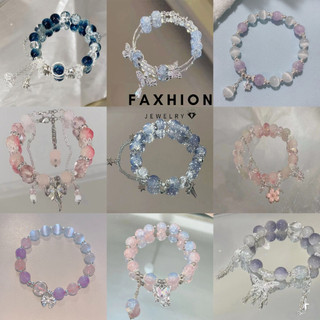 Faxhion Ngọt Men Hạt Dây Chuyền Vòng Tay Pha Lê Bướm Nơ Bạc Vòng Tay Nữ Trang Sức Phụ Kiện