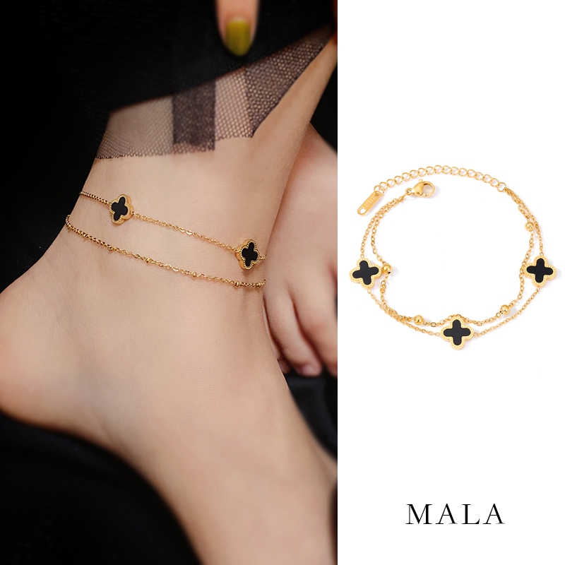 mùa hè Lắc chân MAYEBE LAVEND hình cỏ 4 lá may mắn bằng titan không gỉ thời trang Hàn Quốc cho nữ