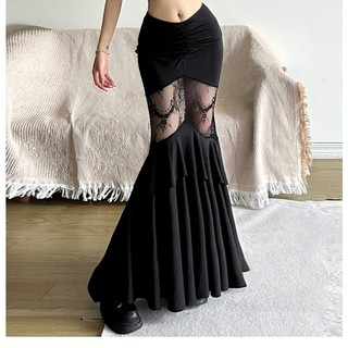 Cutenew ren chắp vá nàng tiên cá váy nữ đen ruated cao cấp bodycon váy đảng dạo phố