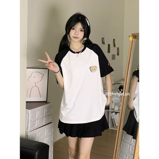 Ethelgirl 3 màu Thời trang Hàn Quốc "Thư" In Raglan Cổ tròn dáng rộng Áo thun ngắn tay Quần áo nữ hàng đầu