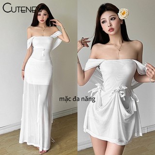 Cutenew Thanh Lịch Chắp Vá Chuyển Đổi Bãi Biển Ngày Lễ Dài Đầm Nữ Mùa Hè Có Mũ Trùm Đầu Tắt Vai Backless Bodycon Midi Đầm