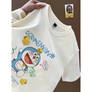 Xu hướng thời trang Nhật Bản Ding Doremon anime hoạt hình trường hợp áo thun trắng Áo thun nữ cổ tròn mới đa năng hàng đầu 100% cotton