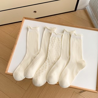 FHYL Tất Cổ Cao Cotton Phối Ren NHiều Họa Tiết Phối Đồ Co Giãn Thoáng Khí Phong Cách Lolita JK Ngọt Ngào Thời Trang Mùa Hè Cho Nữ