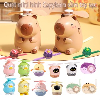 Hoạt Hình Capybara Treo Cổ & Quạt Không Lưỡi Mini Cầm Tay USB Sạc Quạt Di Động Học Sinh Có Dây Buộc