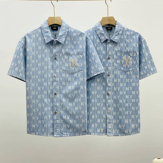 Áo sơ mi denim ngắn tay in Logo thêu chữ thời trang NY