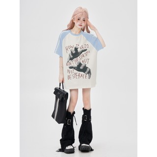 local brand Cửa hàng ZEVILL áo phông nữ cổ tròn. áo thun nữ mùa hè 2024.  áo thun lỏng lẻo nữ hai màu .Mã kiểu dáng Y1022