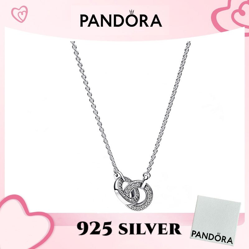 100% PANDORA S925 sterlingsilver vòng tay trang sức mặt dây chuyền Pandora Signature Intertwined Pav