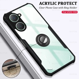 Vỏ Acrylic Trong Suốt Cho Vivo Y18 Y18e Ốp Lưng Nam Châm Giá Đỡ Vòng Chống Sốc Vivo Y03 Y38 Y200i Y200e Y100 Y17S Y36i Y28 Y36 Y27S Y27 Y77T Y78 Y02 Y02A Y02T Y02S Y16 Y28 Bao