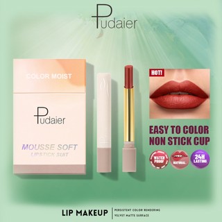 Pudaier Matte Lipstick Chống Thấm Nước Đầy Đủ Màu Sắc Lâu Dài Liptint Chống Dính Cup Bộ Trang Điểm