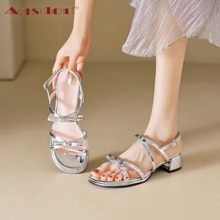 Agsdon  Giày Sandal Nữ 2024 Phong Cách Mới Mặc Ngoài Phù Hợp Với Váy Pháp Cao Cấp Influencer Tất Cả Trận Đấu Gót Dày