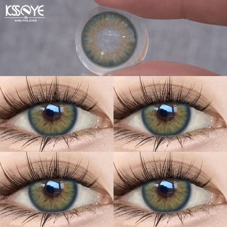 2 Ống kính tiếp xúc cận thị có lớp (0-8.00) Ống kính mềm KSSEYE 14,5mm Lai mèo con xanh 1 năm Sử dụng mắt búp bê Trang điểm thoải mái