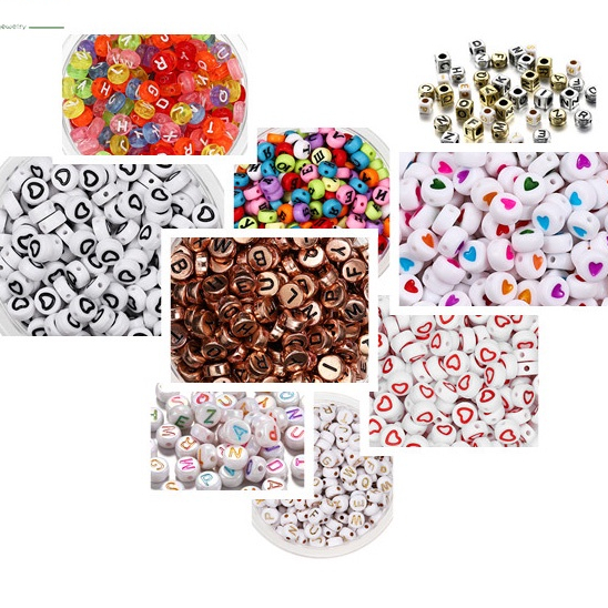 St.kunkka Set 120 Hạt Nhựa acrylic Hình Tròn In Chữ Cái Dùng Làm Trang Sức diy charms