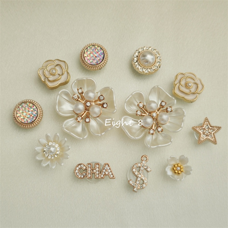 Ngọc Trai Hoa Series Phụ Kiện Giày Kim Loại Cảm Giác Chữ Desings Nút Giày Mặt Dây Chuyền Trang Trí Cho Dép Và Túi