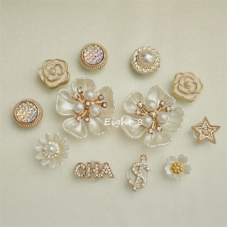 Ngọc Trai Hoa Series Phụ Kiện Giày Kim Loại Cảm Giác Chữ Desings Nút Giày Mặt Dây Chuyền Trang Trí Cho Dép Và Túi