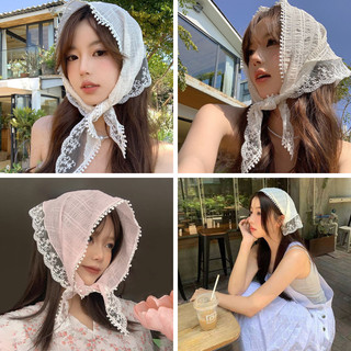 🍒🍒Cherrykoko Khăn lụa Pháp khí quyển Băng đô nữ Khăn trùm đầu ren Pháp 2024 khăn quàng cổ hình tam giác cao cấp mới