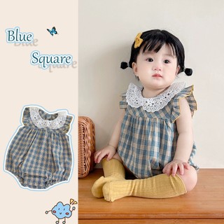 Bộ Áo Liền Quần Tay Cánh Tiên Họa Tiết Caro Thời Trang Mùa Hè Cho Bé Gái 0-2 Tuổi