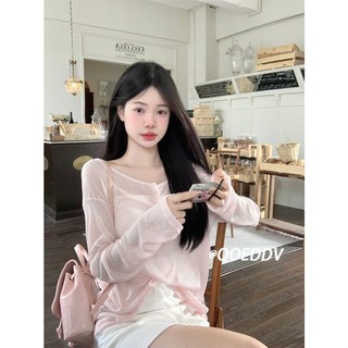Phiên bản Hàn Quốc đơn giản dáng rộng vừa vặn cổ tròn mỏng chống nắng che phủ áo thun nữ