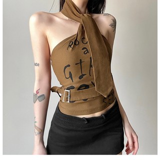 Cutenew Thiết Kế Thắt Lưng In Hình Tank Top Nữ Mùa Hè Vintage Phong Cách Đường Phố Crop Top